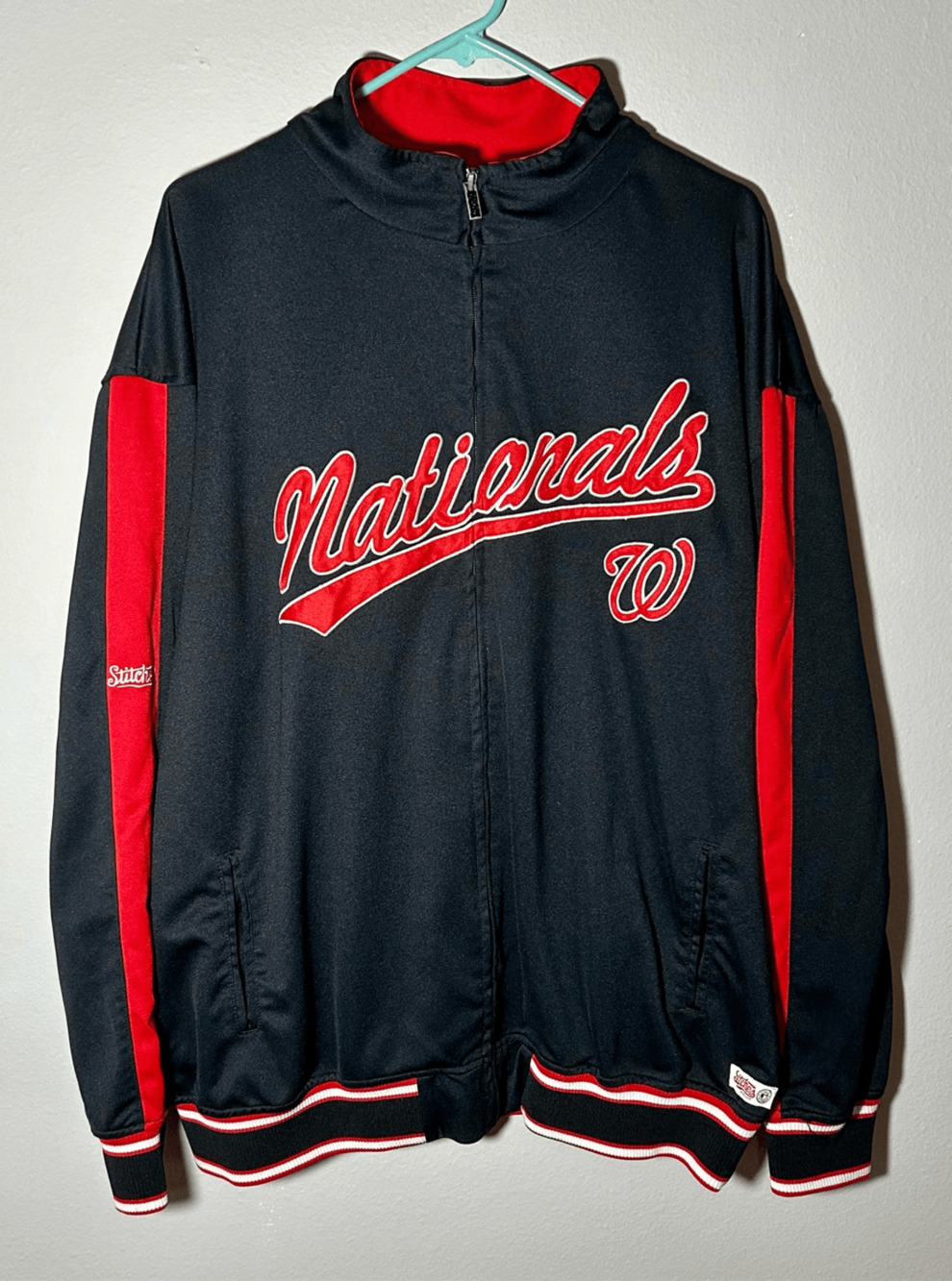 Washington Nationals MLB Full Zip Black & Red Jacket Stitches Sz XL
